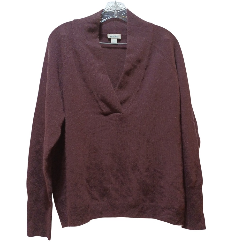 Sundance 100% Cashmere Sweater Womens L Burgundy Shawl Collar Quiet Luxury